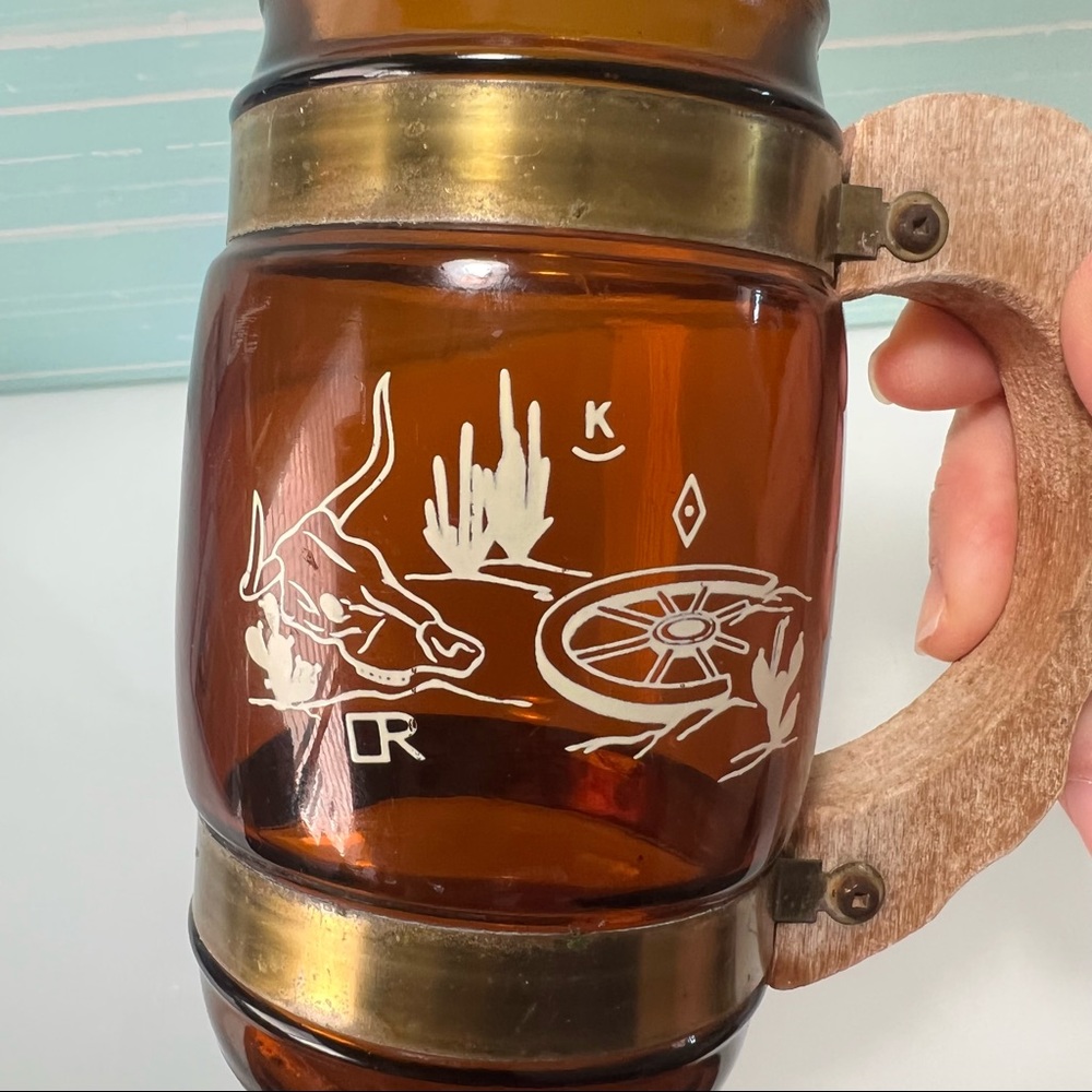 Vintage 1970 Western Siesta Ware Wood Handled Beer Mug Saddle Stirrups H… - Picture 7 of 11